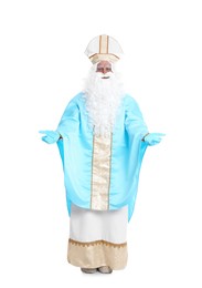 Full length portrait of Saint Nicholas on white background