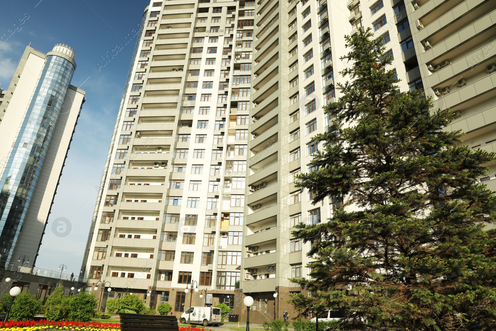 Photo of KYIV, UKRAINE - MAY 21, 2019: Beautiful view of modern housing estate in Pecherskyi district on sunny day