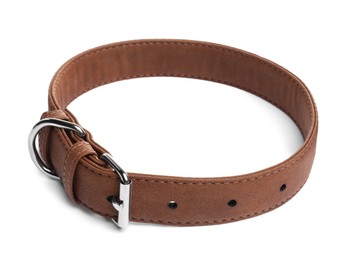 Photo of Brown leather dog collar isolated on white