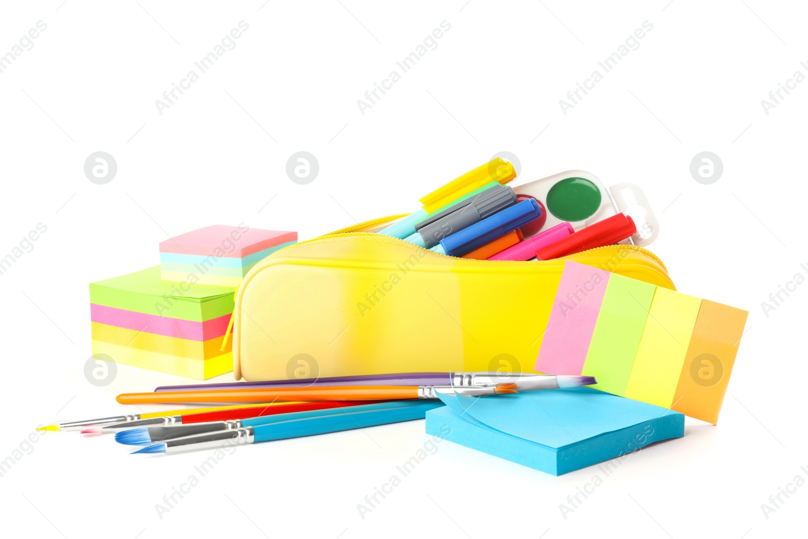 Photo of Set of different school stationery on white background