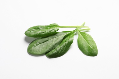 Fresh spinach on white background. Natural food high in protein