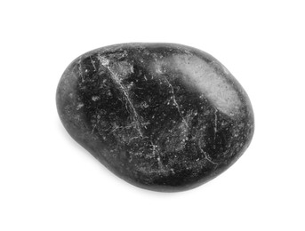 Photo of Black spa stone isolated on white, top view