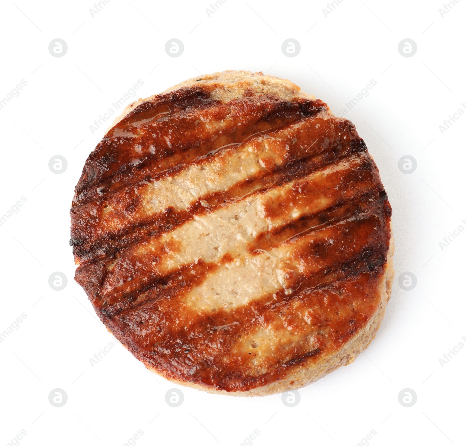 Photo of Grilled burger cutlet isolated on white, top view