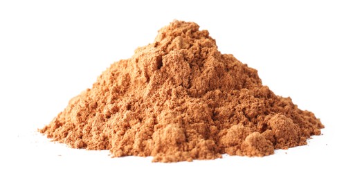 Pile of dry aromatic cinnamon powder isolated on white