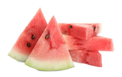 Photo of Slices of delicious ripe watermelon on white background