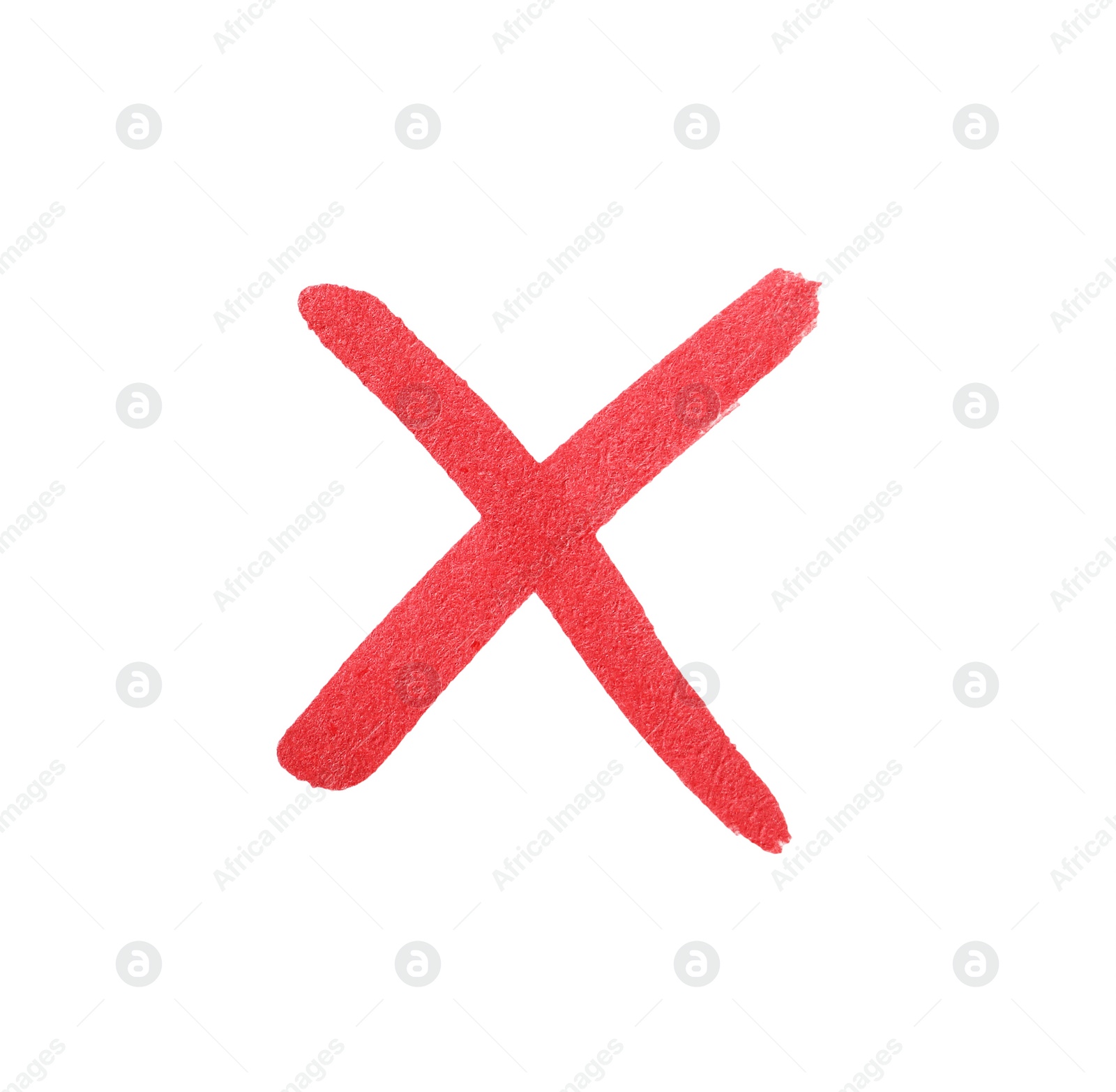 Photo of Cross sign drawn with red marker isolated on white, top view