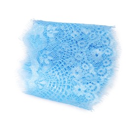 Photo of Beautiful lace isolated on white, top view