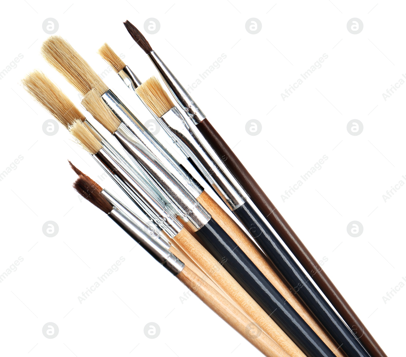 Photo of Set of different paint brushes on white background