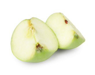 Photo of Pieces of ripe green apple isolated on white