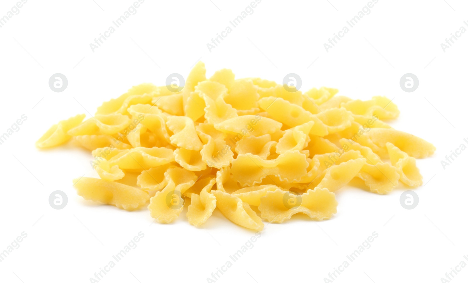 Photo of Pile of raw farfalline pasta isolated on white