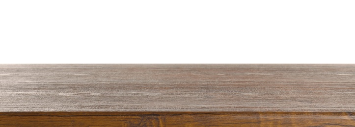 Photo of Empty wooden table on white background. Mockup for design