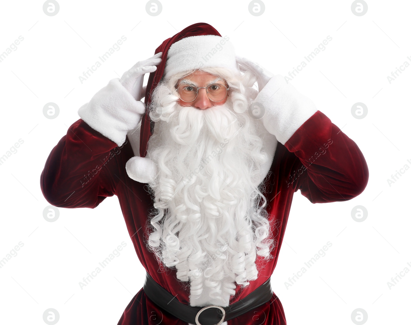 Photo of Portrait of Santa Claus on white background