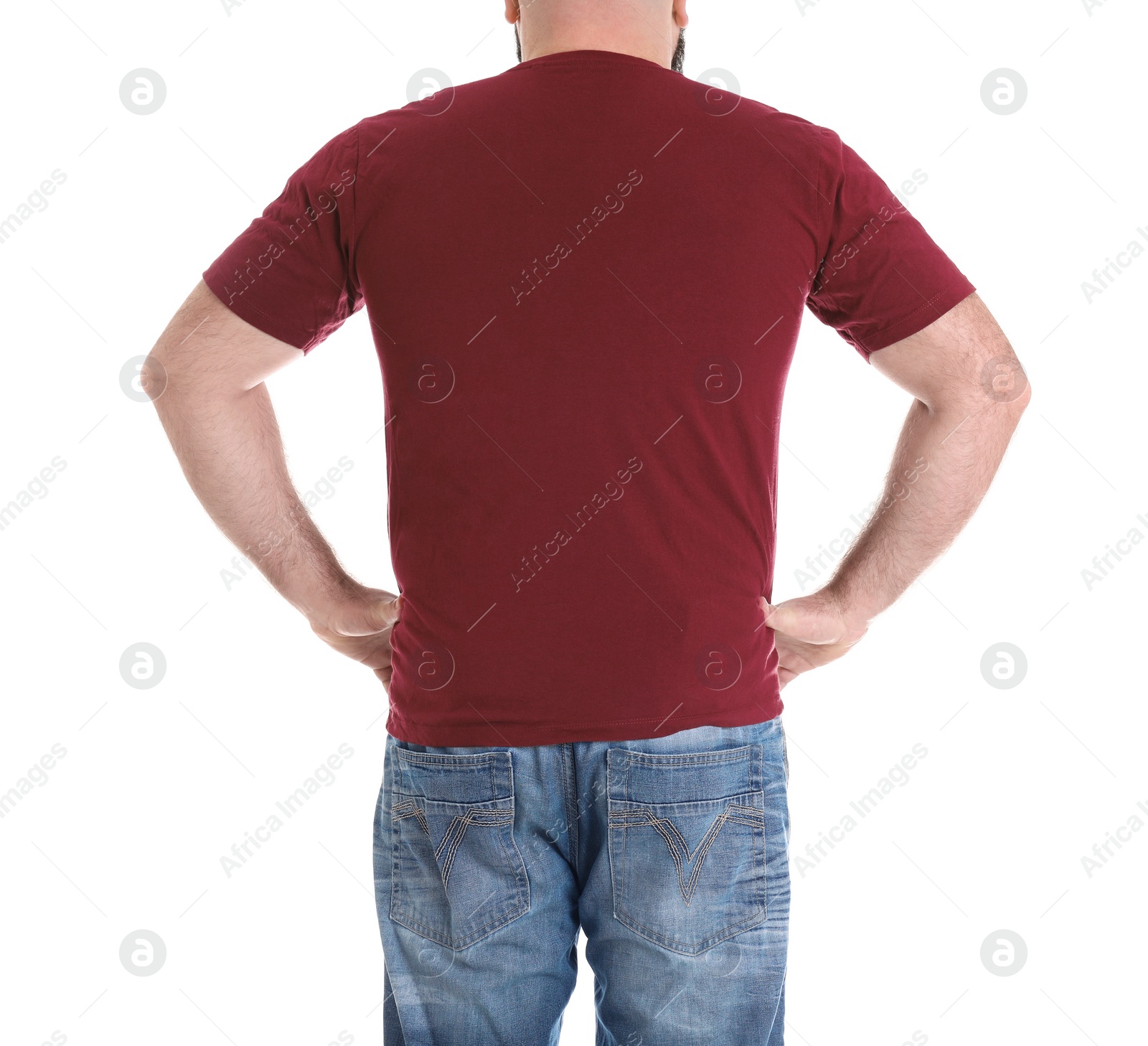 Photo of Overweight man isolated on white, closeup. Weight loss