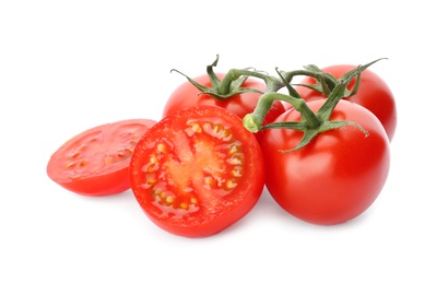 Photo of Fresh ripe red tomatoes on white background