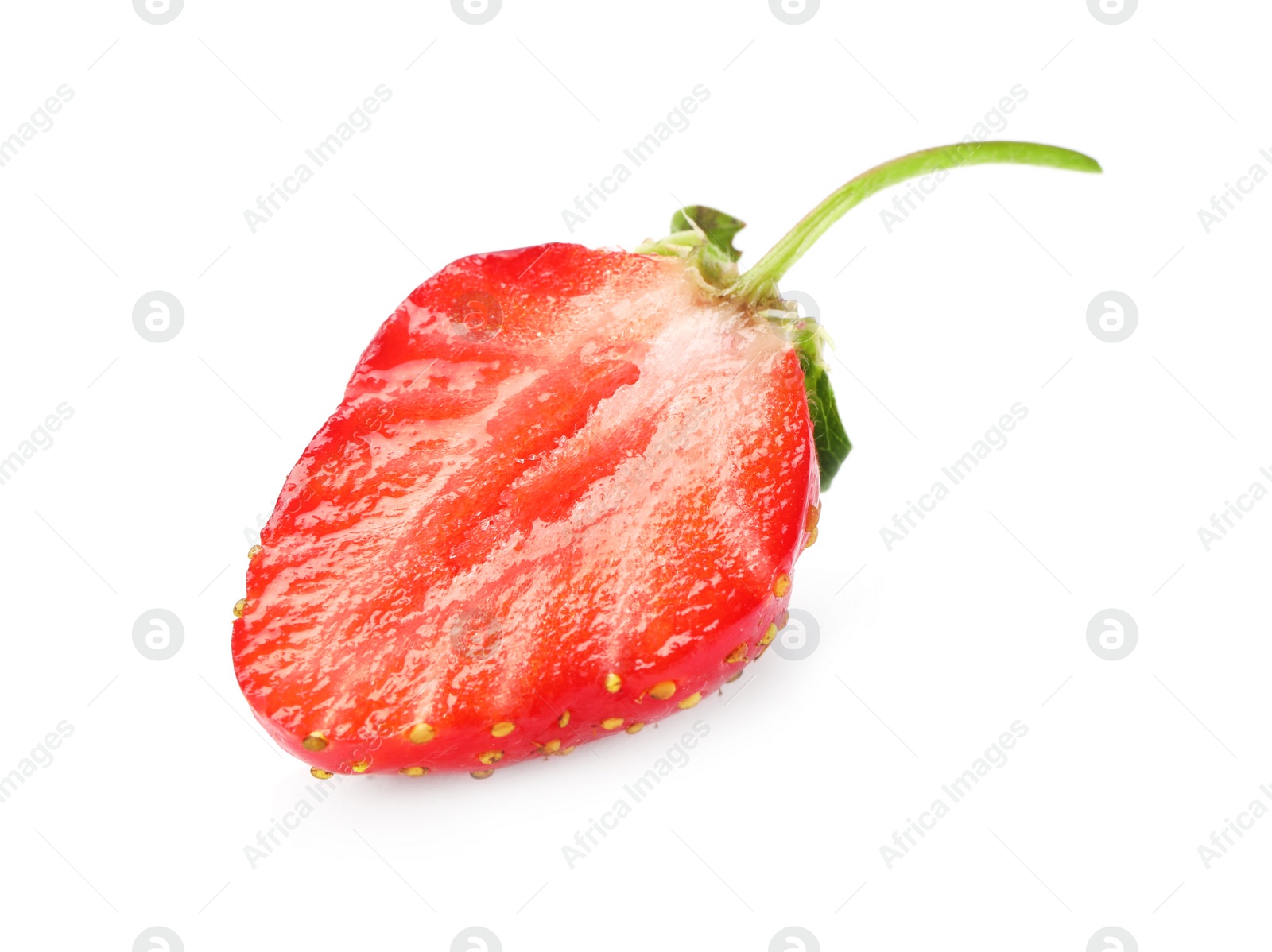 Photo of Half of ripe strawberry isolated on white