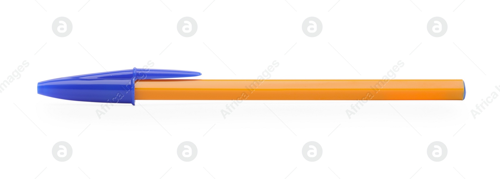 Photo of New orange plastic pen isolated on white