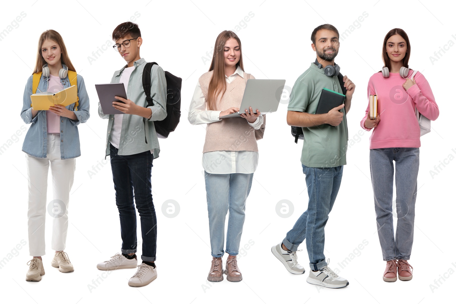 Image of Group of happy students on white background