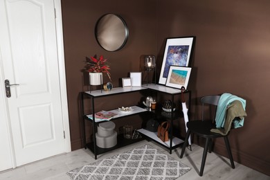 Hallway interior with console table and stylish decor