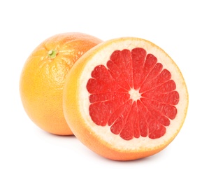 Photo of Ripe grapefruit on white background. Fresh fruit