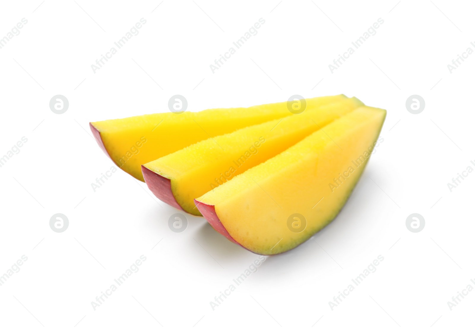 Photo of Fresh juicy mango slices isolated on white