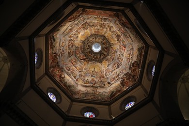 Photo of Florence, Italy - February 8, 2024: Interior of Santa Maria Del Fiore cathedral, bottom view
