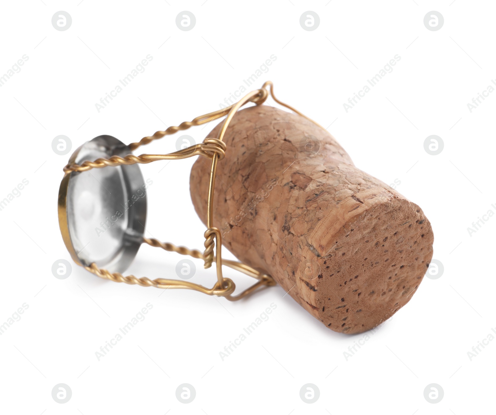 Photo of Cork of sparkling wine and muselet cap isolated on white