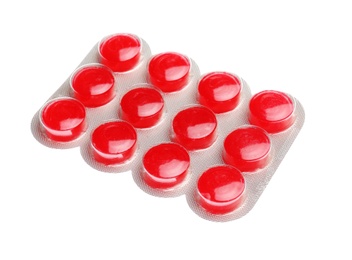 Photo of Pills in blister pack on white background