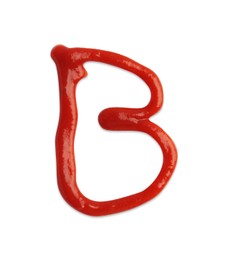 Photo of Letter B drawn by ketchup on white background