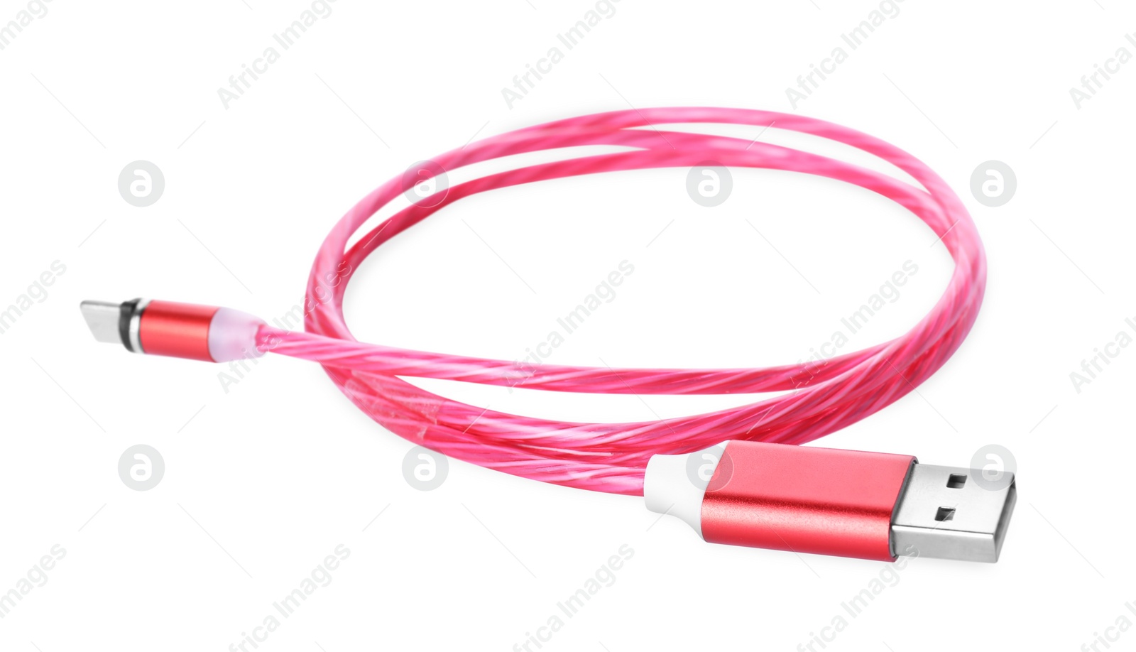 Photo of Red USB cable with type C connector isolated on white