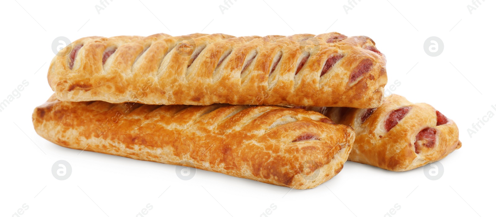 Photo of Fresh tasty puff pastry on white background