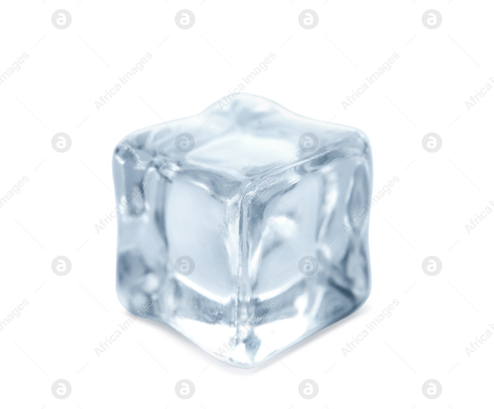 Photo of Crystal clear ice cube on white background