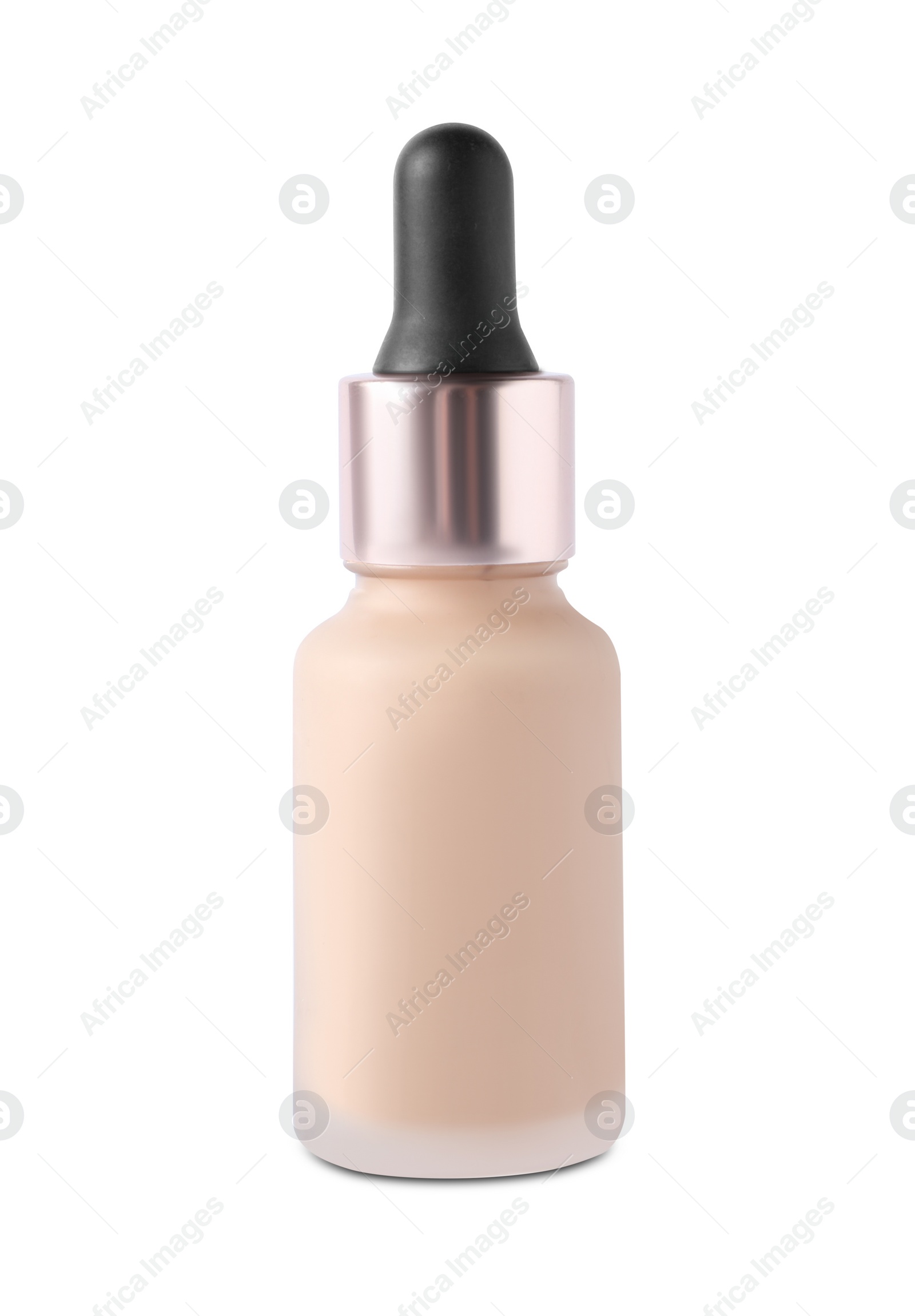 Photo of Bottle of skin foundation isolated on white. Makeup product