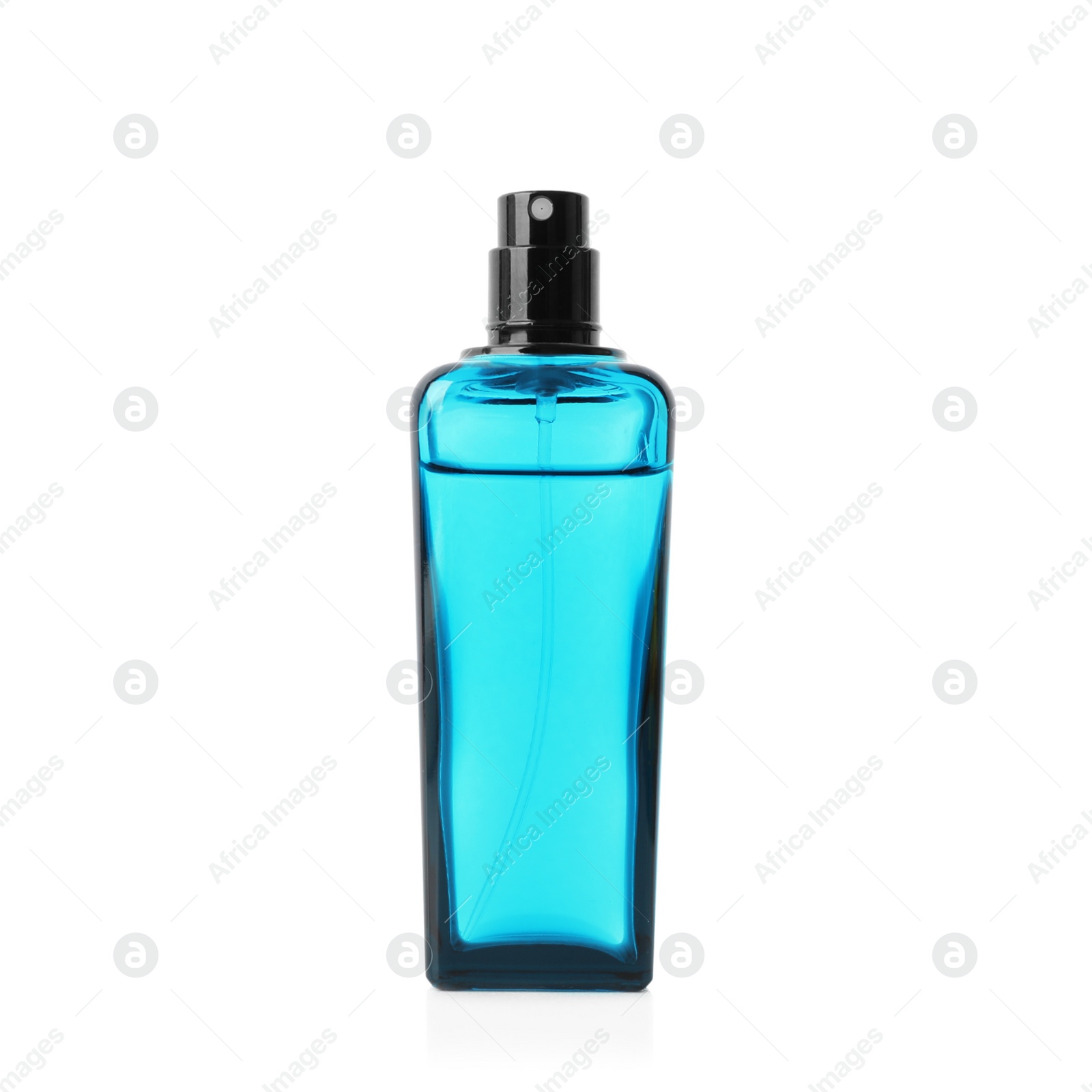 Photo of Transparent bottle of perfume on white background