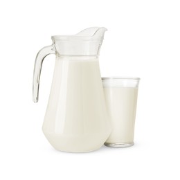 Image of Glass and jug with milk isolated on white