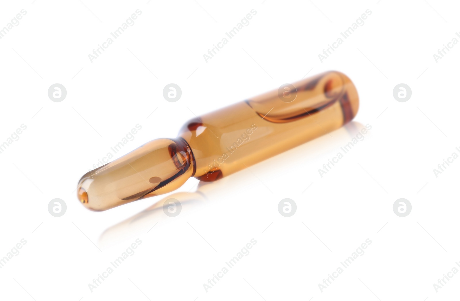 Photo of Brown pharmaceutical ampoule with medication isolated on white