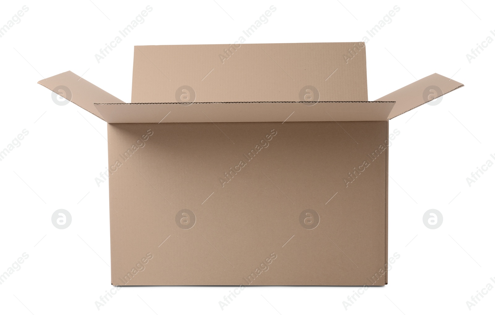 Photo of One open cardboard box isolated on white