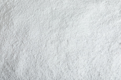 Photo of Pile of white snow as background, top view