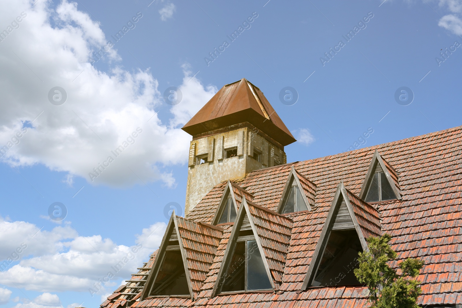 Photo of Beautiful old house against blue sky, space for text