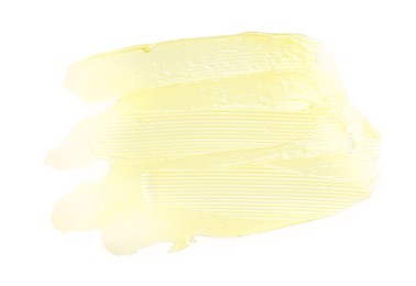 Photo of Tasty butter on white background, top view