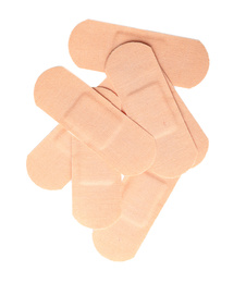 Photo of Medical sticking plasters isolated on white. First aid item