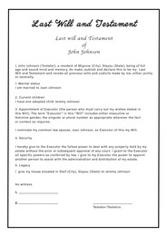 Last Will and Testament on white paper, illustration