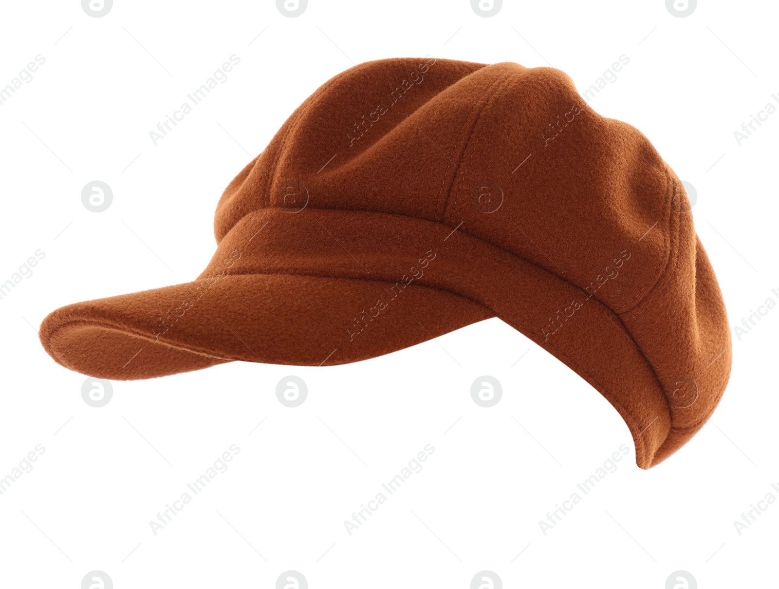 Photo of Stylish hat isolated on white. Trendy headdress