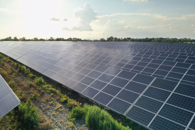 Solar panels installed outdoors. Alternative energy source