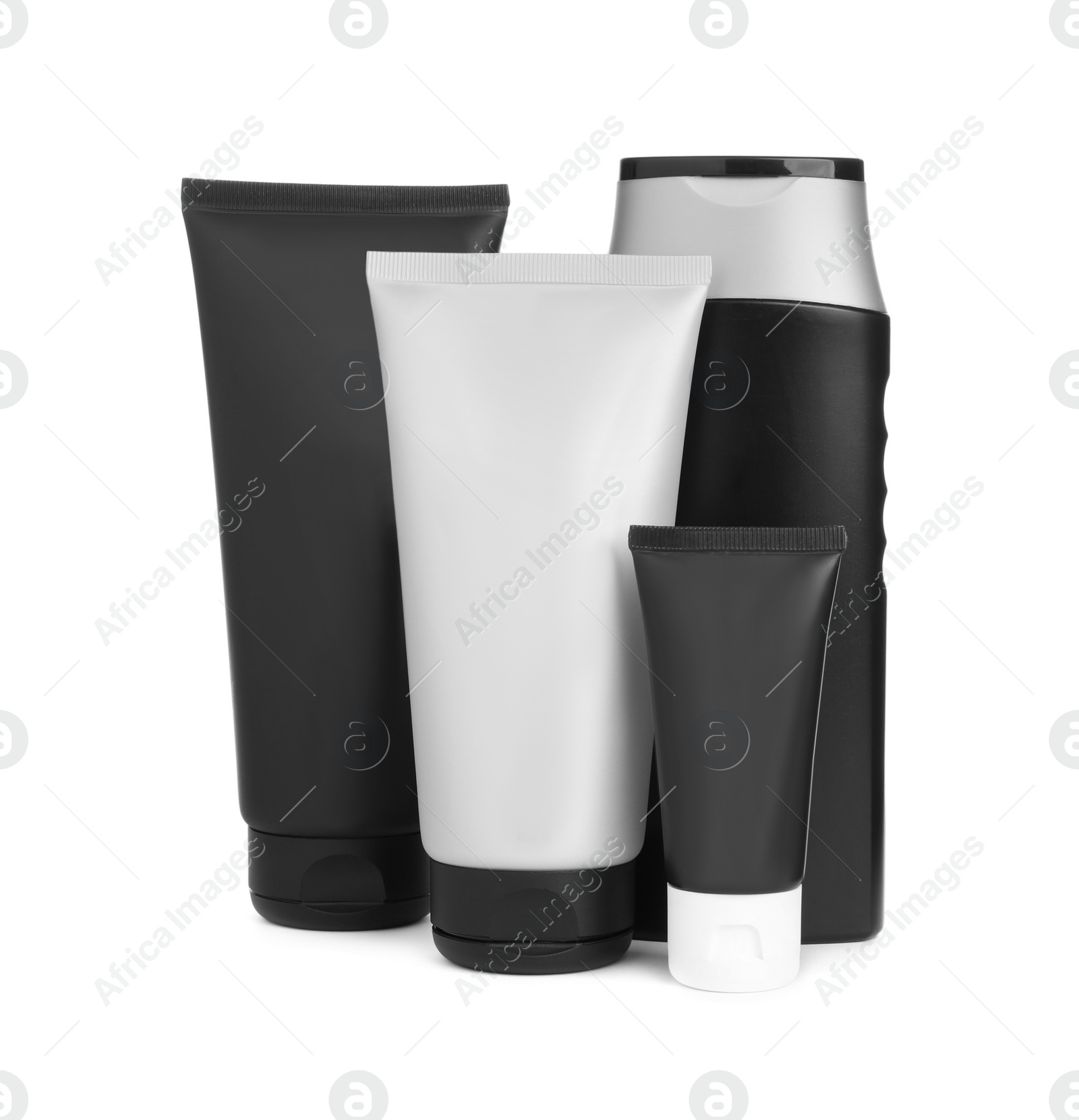 Photo of Facial cream and other men's cosmetic on white background. Mockup for design