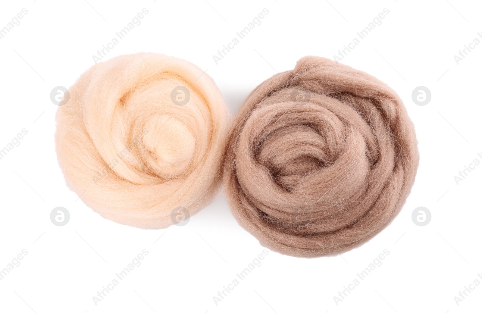Photo of Beige felting wool isolated on white, top view