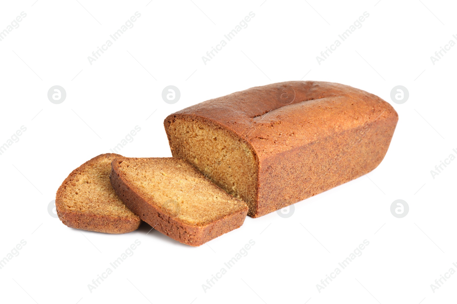 Photo of Delicious fresh gingerbread cake on white background