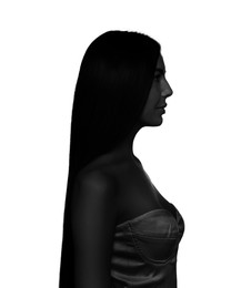 Image of Silhouette of woman isolated on white, profile portrait