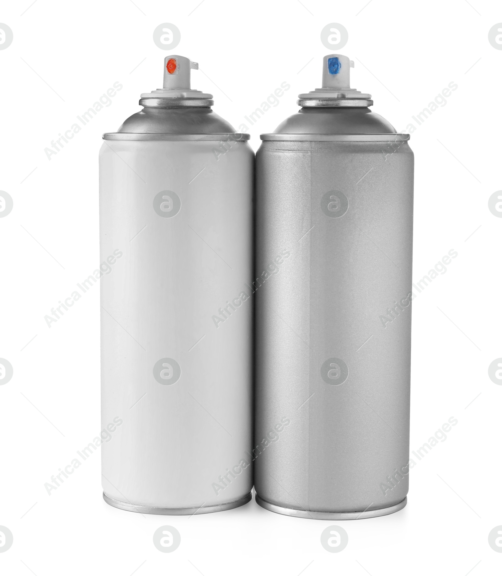 Photo of Two spray paint cans isolated on white