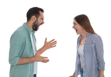 Couple quarreling on white background. Relationship problems