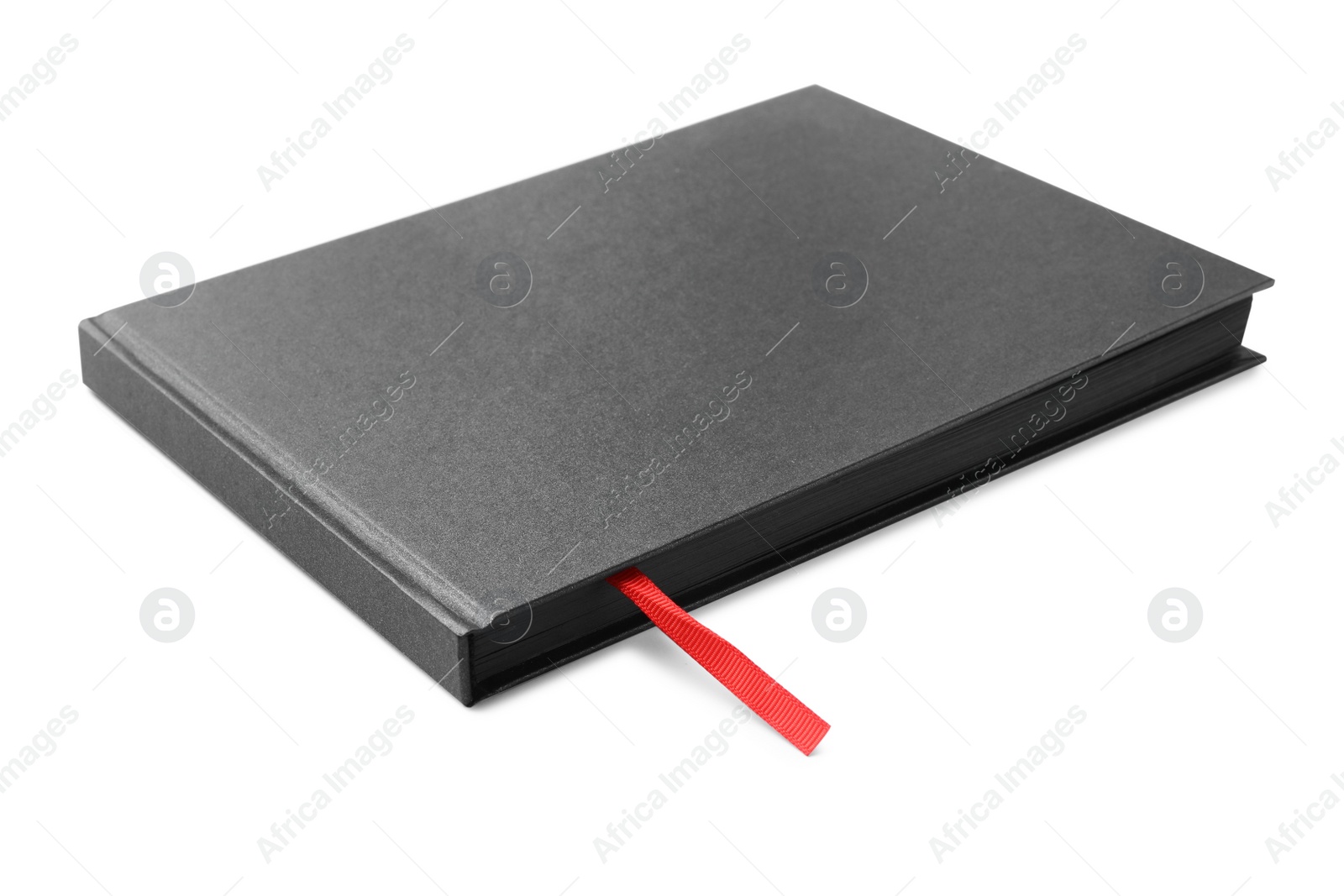 Photo of Stylish black hardcover notebook isolated on white